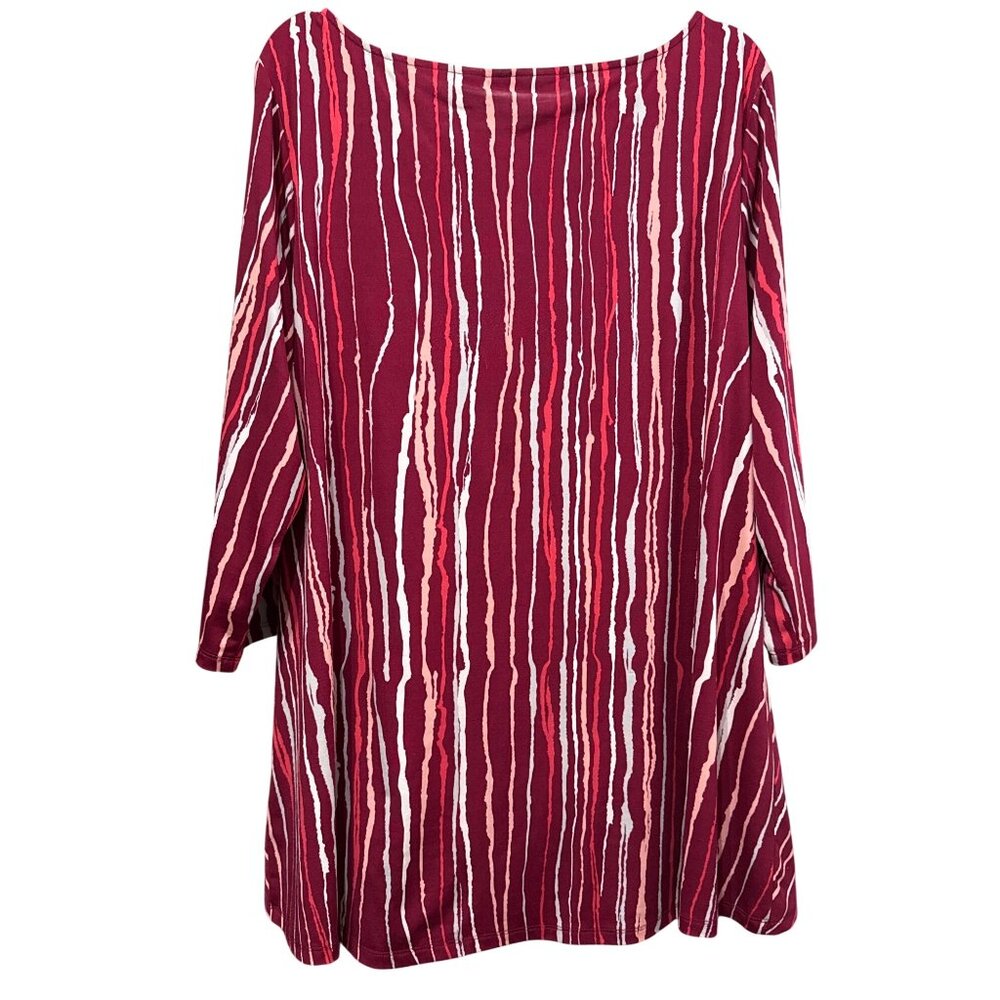 Bob Mackie Wearable Art Size 1X Red & Pink Stripe Pattern V-Neck 3/4 Sleeve Top - Picture 3 of 7